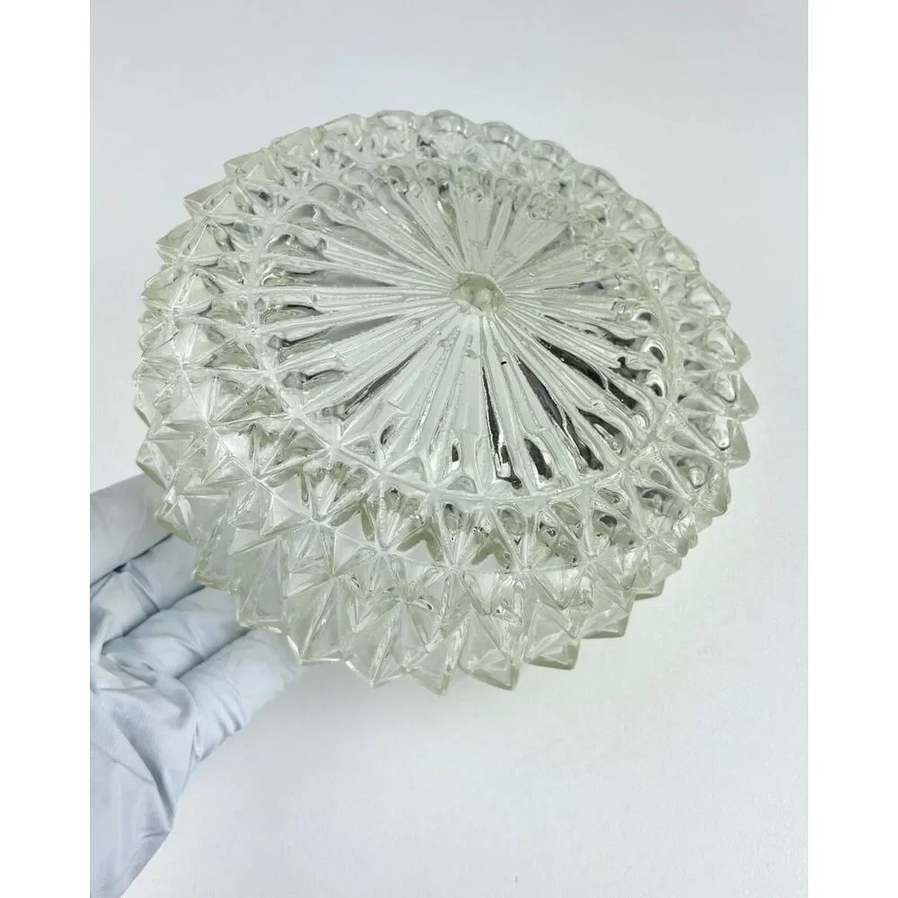 Vintage MCM Diamond Point Starburst Glass Ceiling Globe Light Shade 5 7/8 Fitter